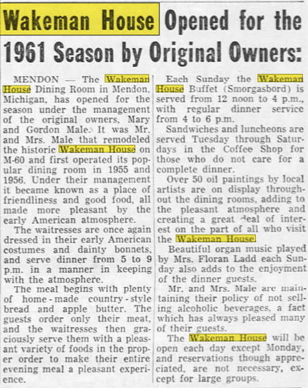 Wakeman House - July 1961 Article (newer photo)